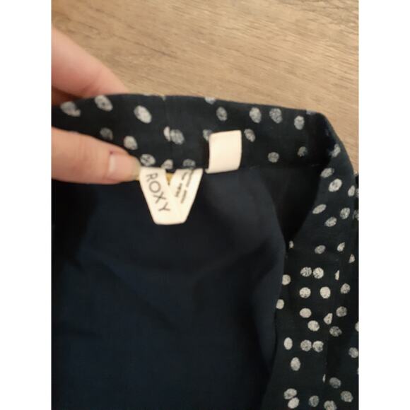 Roxy Blue Polka Dot Tie Front Cover Up Shrug Cardigan M Super Cute! - Picture 2 of 7